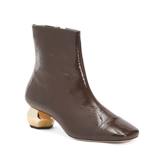 FRANCES VALENTINE Chocolate Made In Brazil Patent Leather Marnie Heeled Boots